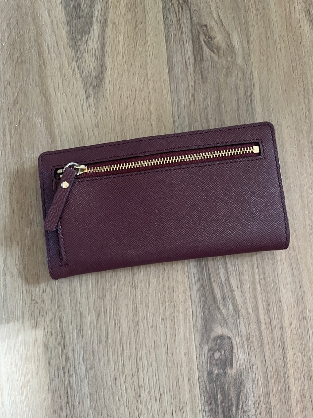 kate spade Burgundy Saffiano Wallet with Gold Logo - Picture 2 of 9